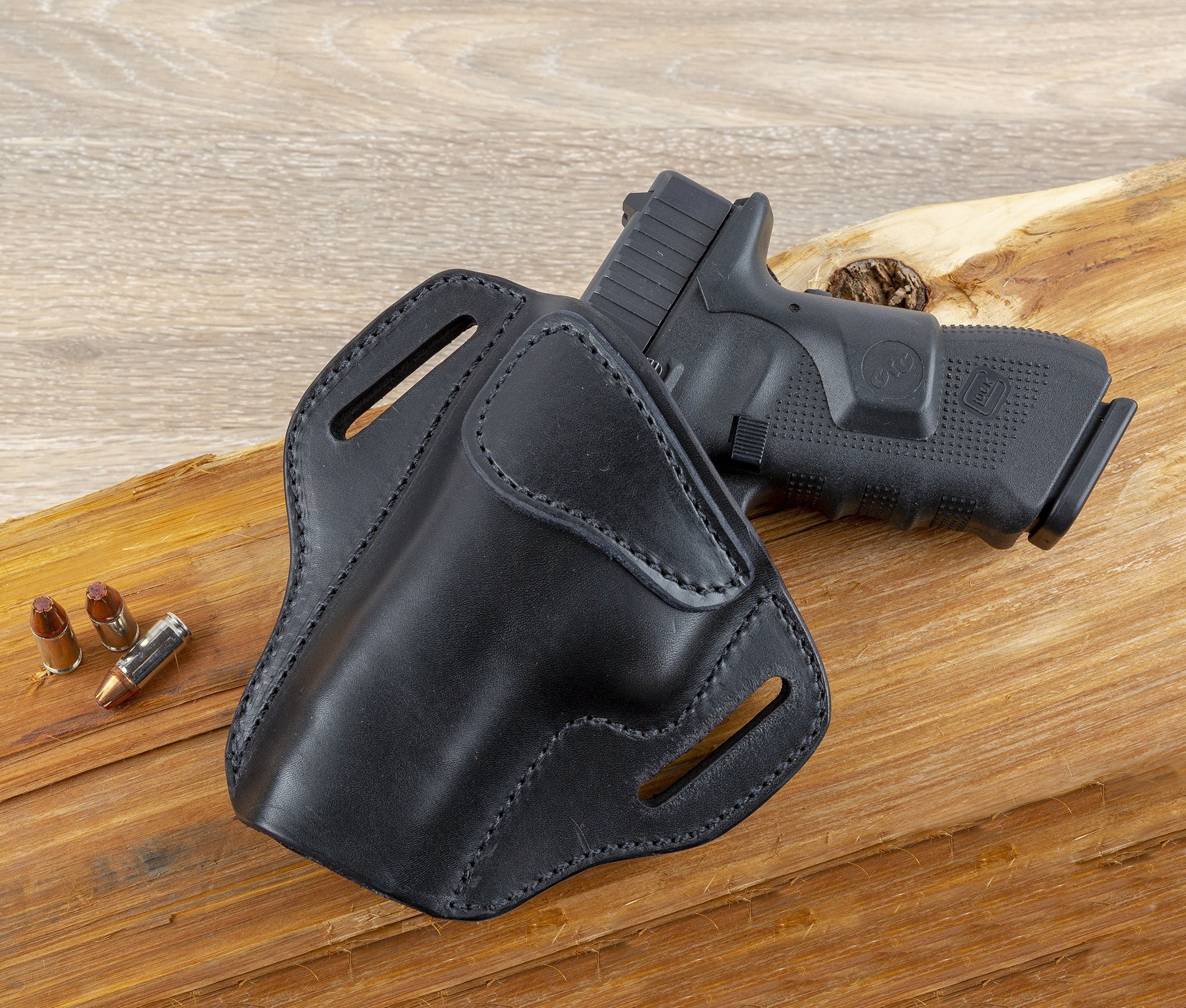 OWB Cuir 3 Slot Pancake Pistolet Étui de ceinture pour S&W Shield Glock Springfield XD 